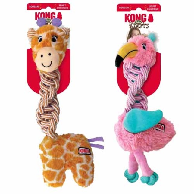 KONG - בובה מצפצפת עם חבל לעיסה KONG - בובה מצפצפת עם חבל לעיסה